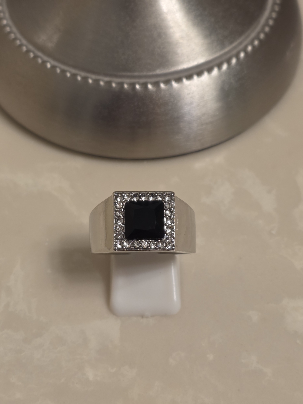 Men's Silver CZ and Onyx Ring Size 10